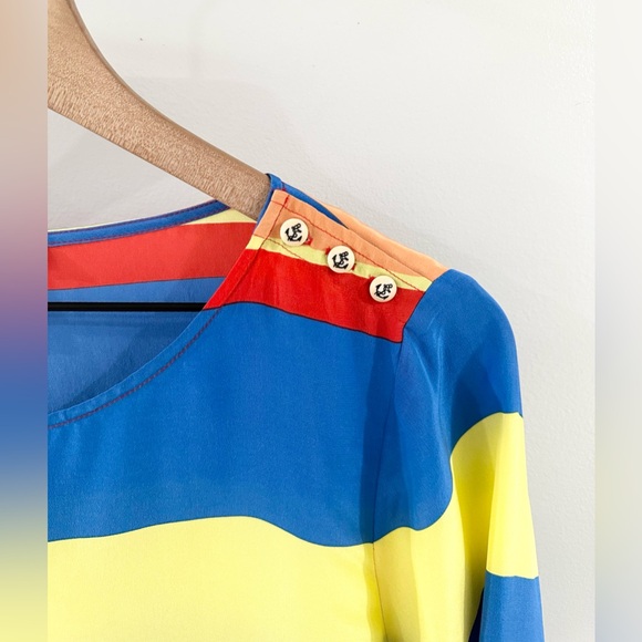 J. Crew Multi Color Striped Silk Blouse Size 12 - Picture 6 of 8